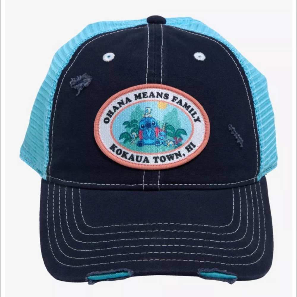 Disney Stitch Ohana Means Family Bioworld Trucker Hat Cap New With Tags